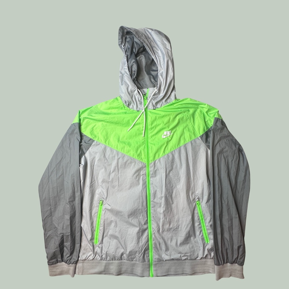 Nike Windbreaker Mens Large Windrunner Grey Neon Green 727324-013 Jacket